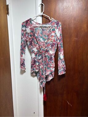 RAGA Pink & Green Floral Wrap Tie-Front Romper